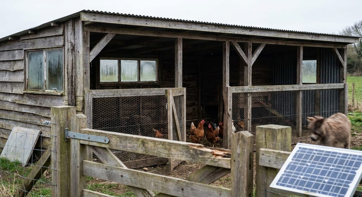 common off-grid livestock housing design failures including poor ventilation and inadequate predator protection