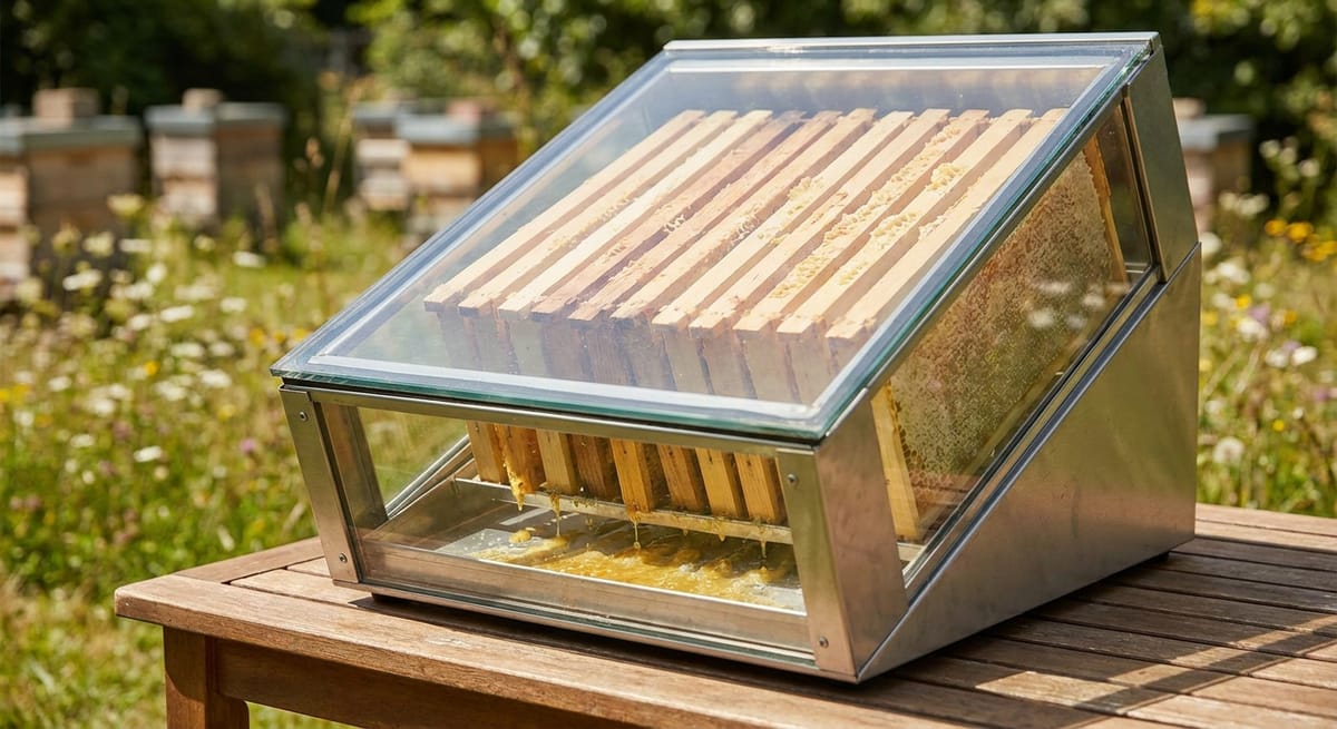 solar wax extractor melting honeycomb frames in direct sunlight